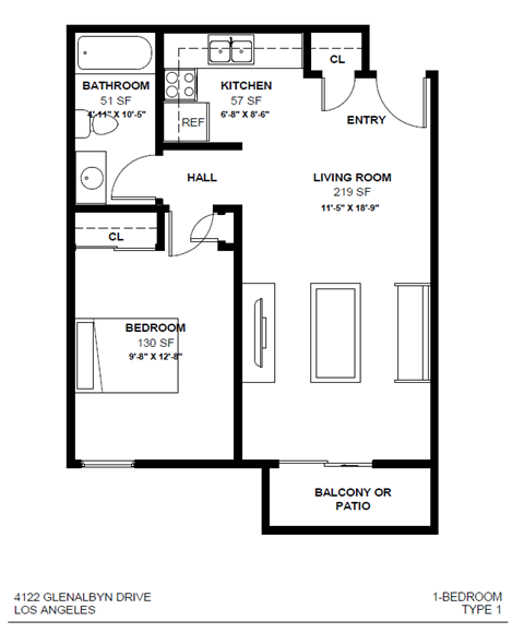 1 Bedroom Floor Plan - Type 1